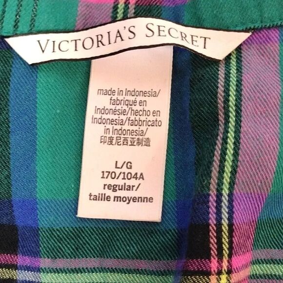 Victoria's Secret Green Pink Plaid Long Sleeve Wide Leg Pajama Pants Set Large - Picture 12 of 16